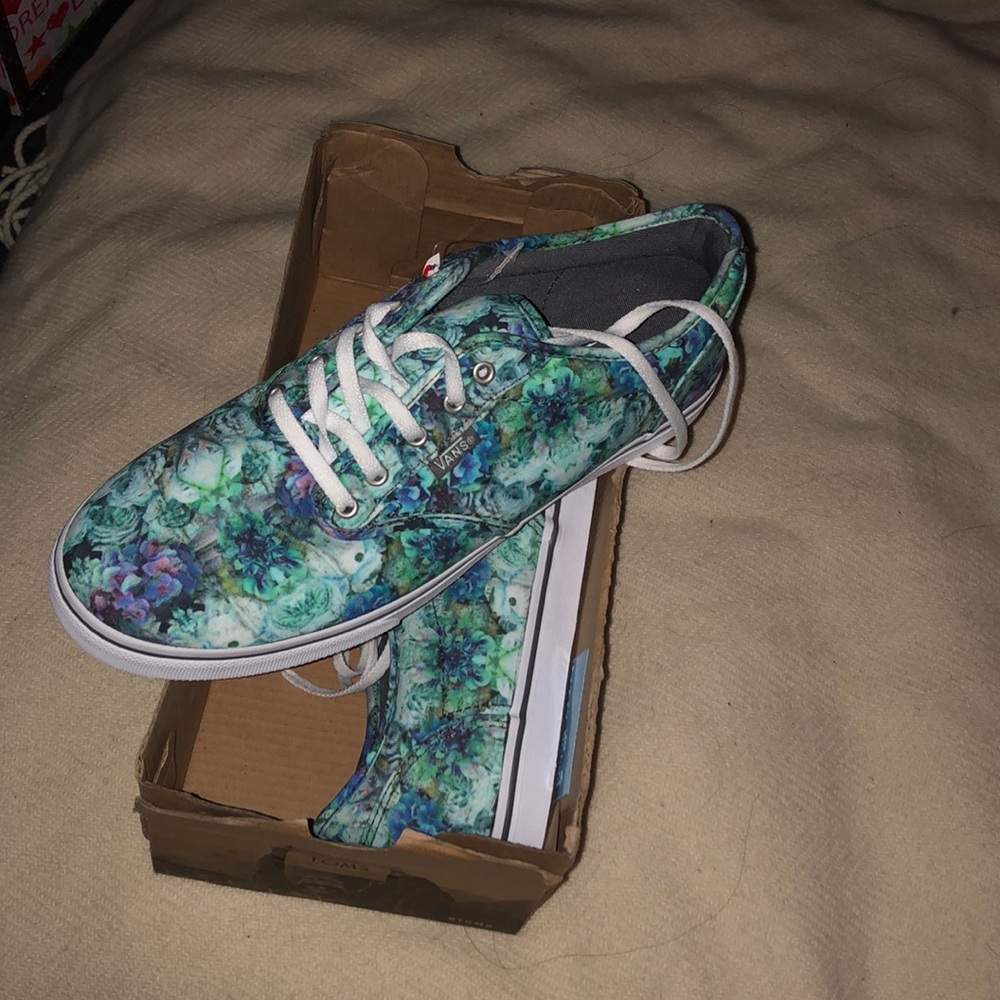 Blue, Purple, and White Vans